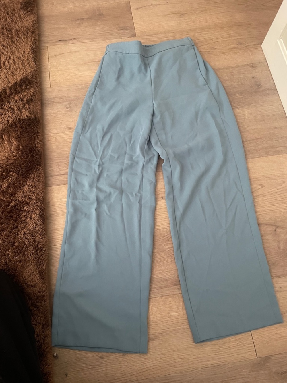 J. Crew Wide-Leg High-Rise Trousers in Dusty Blue